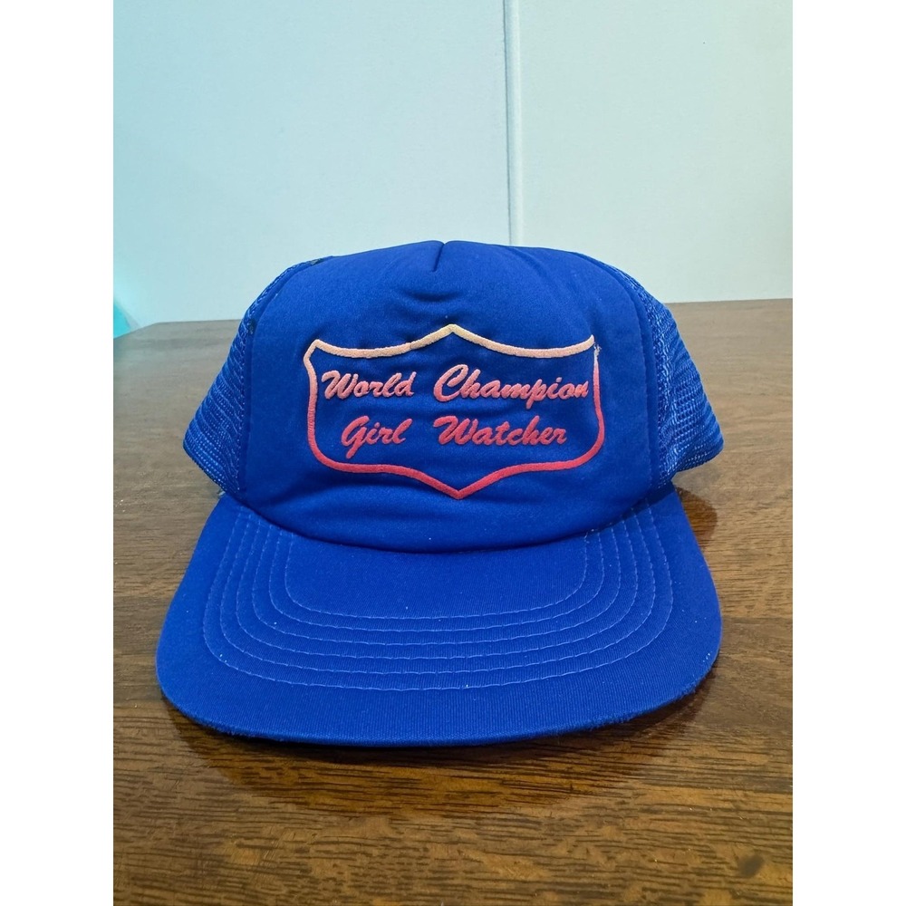 World Champion Girl Watcher Hat Cap Snap Back Mens‎ One Size Blue Trucker Funny